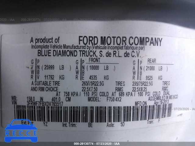 2013 FORD SUPER DUTY F-750 XL/XLT 3FRWF7FBXDV765517 image 8