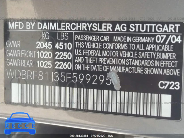 2005 MERCEDES-BENZ C-CLASS 2.6L WDBRF81J35F599295 image 8