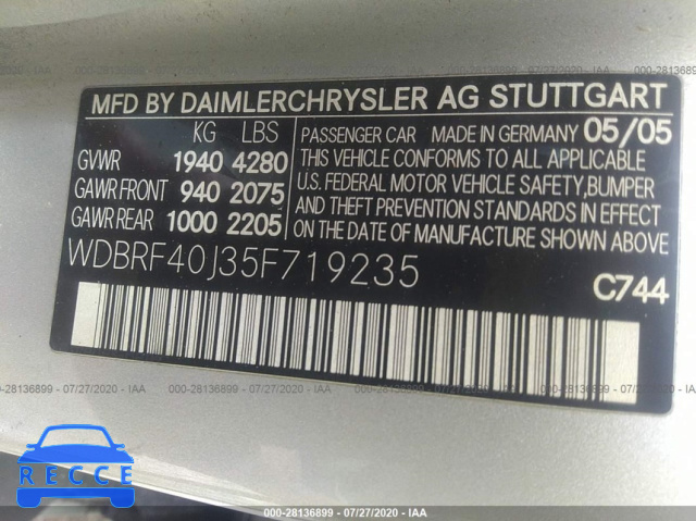 2005 MERCEDES-BENZ C-CLASS 1.8L WDBRF40J35F719235 image 8
