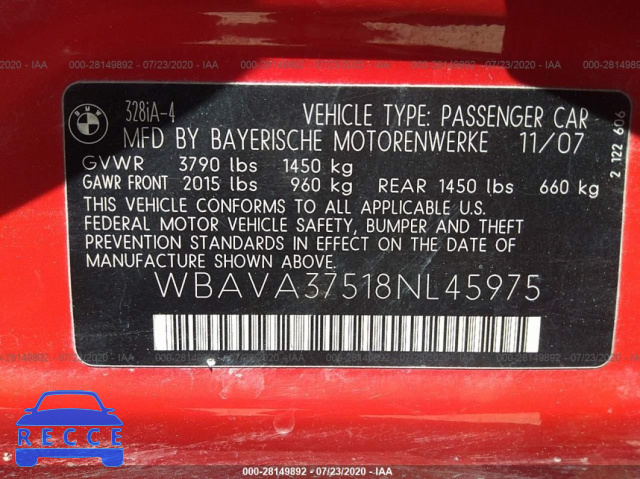 2008 BMW 3 SERIES I WBAVA37518NL45975 image 8