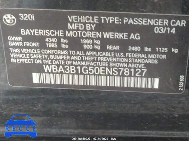 2014 BMW 3 SERIES I WBA3B1G50ENS78127 зображення 8