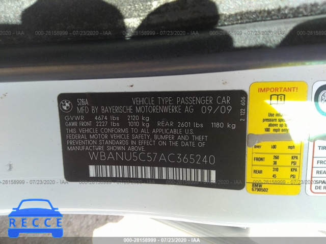 2010 BMW 5 SERIES 528I WBANU5C57AC365240 Bild 8