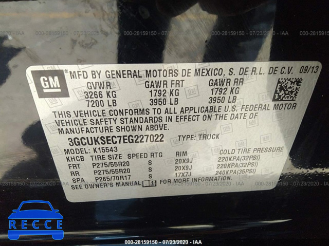 2014 CHEVROLET SILVERADO 1500 LTZ 3GCUKSEC7EG227022 image 8