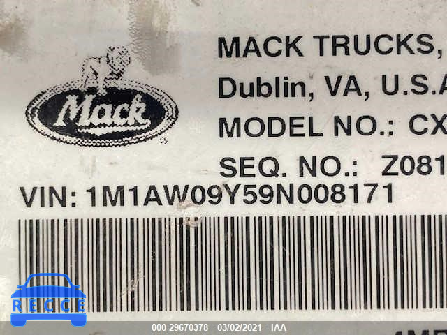 2009 MACK CXU613  1M1AW09Y59N008171 Bild 9