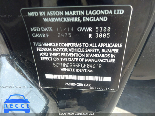 2015 ASTON MARTIN RAPIDE S  SCFHMDBS6FGF04618 image 8