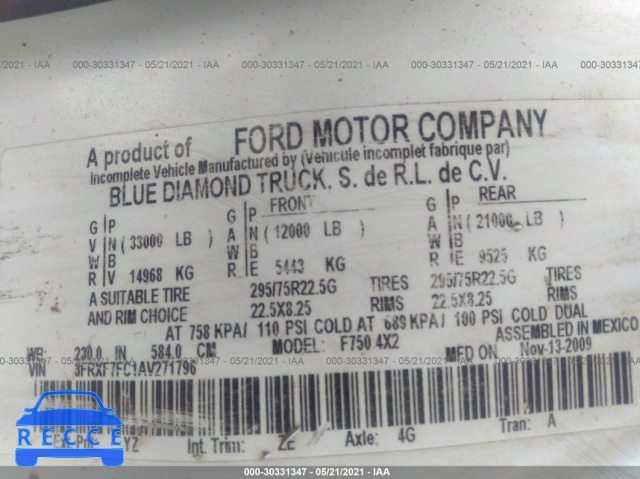 2010 FORD SUPER DUTY F-750 XL/XLT 3FRXF7FC1AV271796 Bild 8