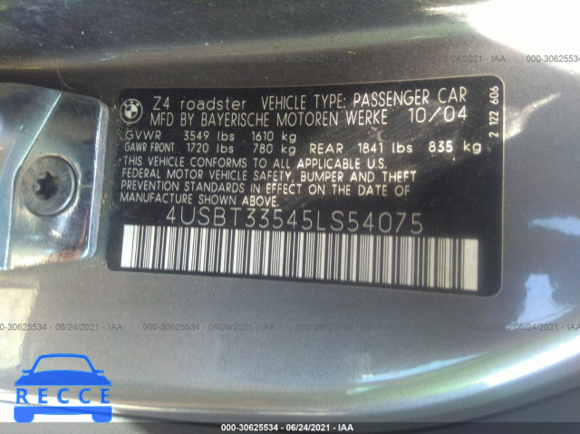 2005 BMW Z4 2.5I 4USBT33545LS54075 image 8