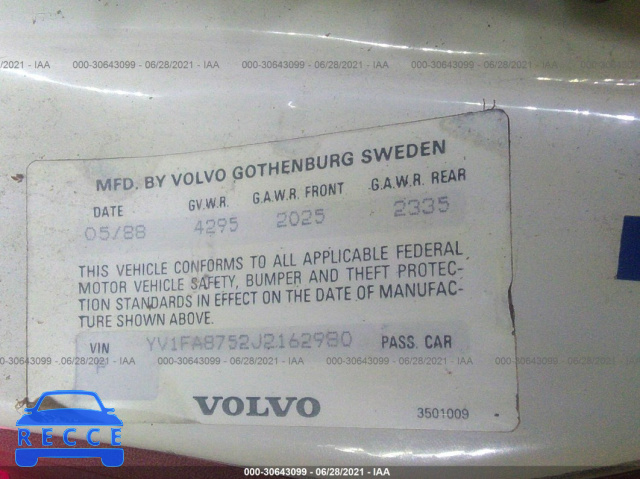 1988 VOLVO 740 GLE YV1FA8752J2162980 image 8