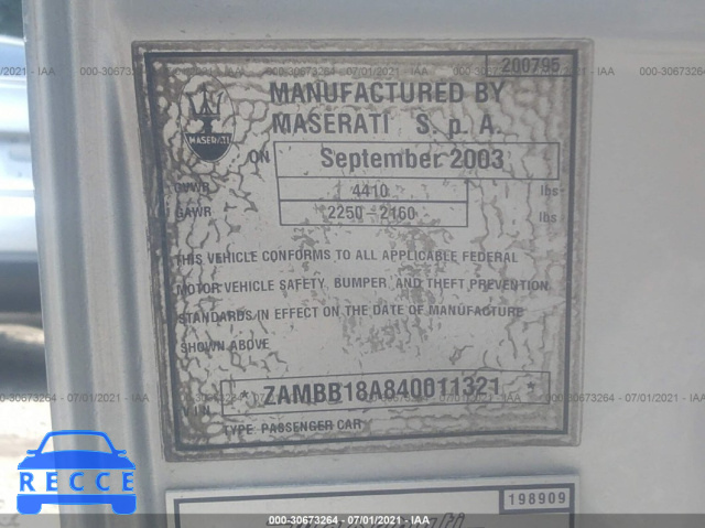 2004 MASERATI SPYDER GT/CAMBIOCORSA ZAMBB18A840011321 Bild 8