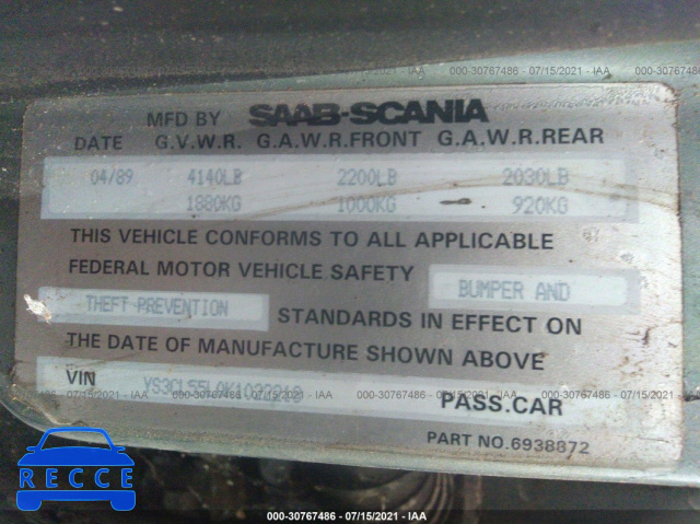 1989 SAAB 9000  YS3CL55L0K1022218 image 8