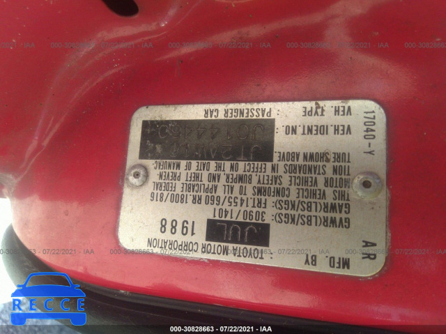 1988 TOYOTA MR2 T-BAR S/C JT2AW16J2J0144460 Bild 8