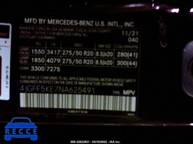 2022 MERCEDES-BENZ GLS GLS 450 4JGFF5KE7NA625491 image 8