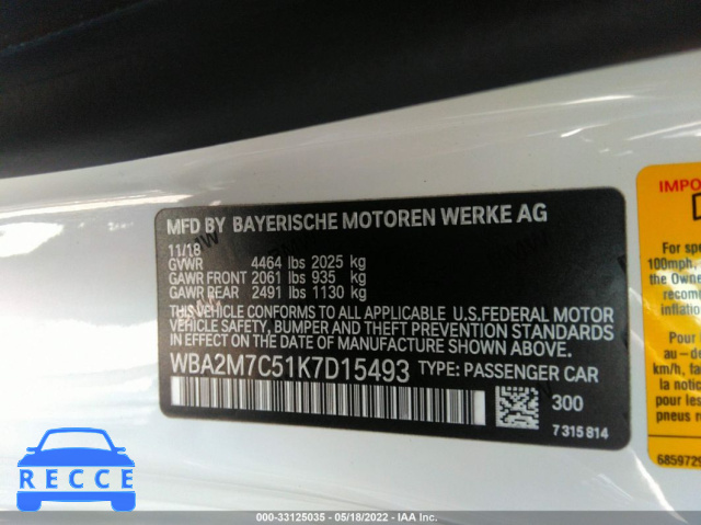 2019 BMW 2 SERIES 230I WBA2M7C51K7D15493 image 8