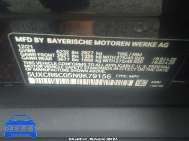 2022 BMW X5 XDRIVE40I 5UXCR6C05N9K79156 image 8