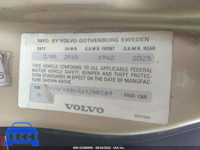 1988 VOLVO 740 GLE YV1FX8843J1248289 image 8