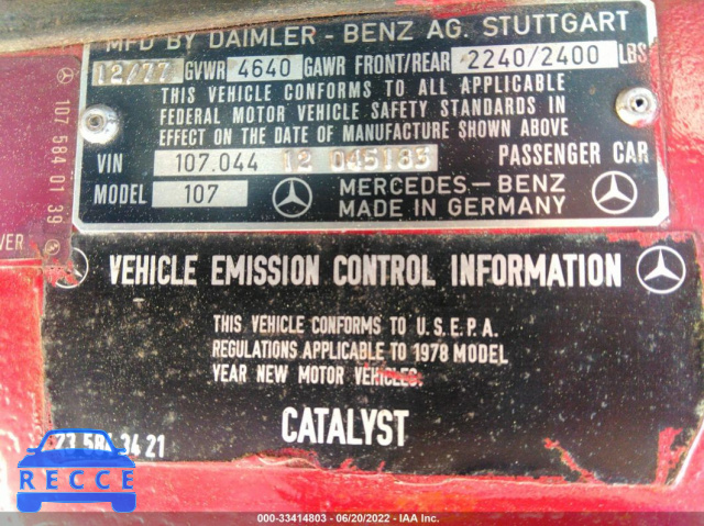 1978 MERCEDES 450 SL C 00010704412045183 image 8