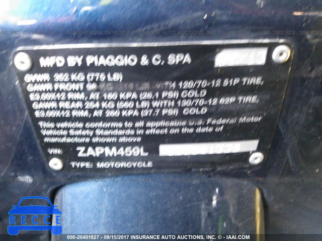 2013 VESPA GTS 300 SUPER ZAPM459L0D5801339 зображення 9