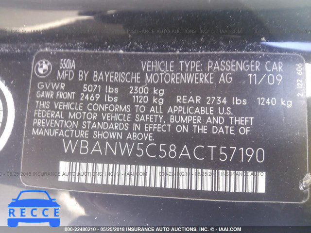 2010 BMW 550 I WBANW5C58ACT57190 image 8