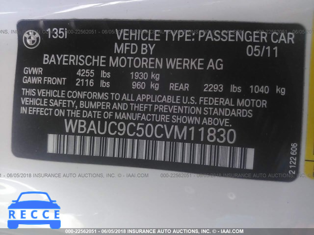 2012 BMW 135 I WBAUC9C50CVM11830 зображення 8