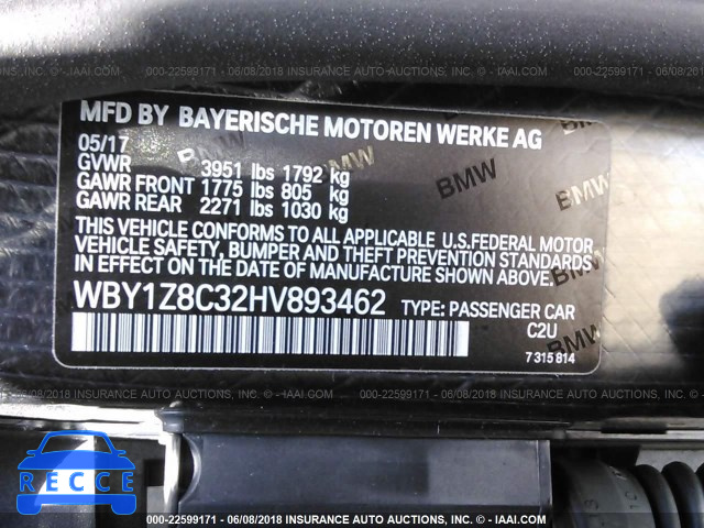 2017 BMW I3 REX WBY1Z8C32HV893462 зображення 8