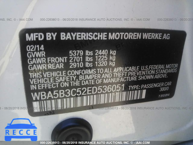 2014 BMW 535 XI WBA5B3C52ED536051 зображення 8