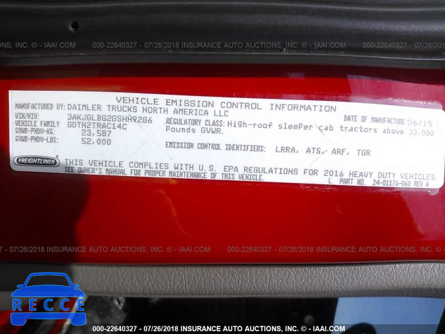 2016 FREIGHTLINER CASCADIA 125 3AKJGLBG2GSHH9286 image 9
