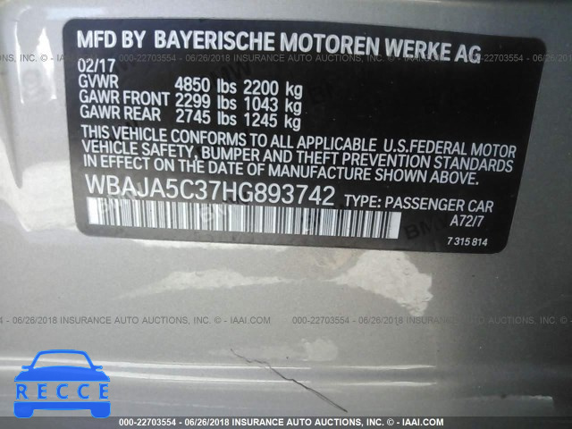2017 BMW 530 I WBAJA5C37HG893742 image 8