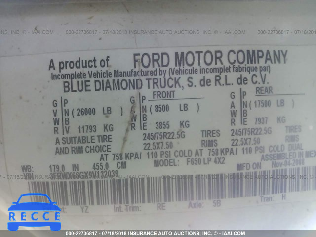 2009 FORD F650 SUPER DUTY 3FRWX66GX9V132039 зображення 9