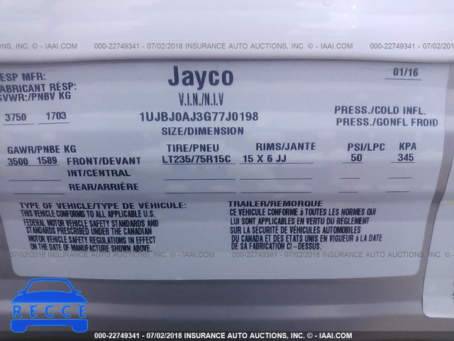 2016 JAYCO OTHER 1UJBJ0AJ3G77J0198 зображення 8