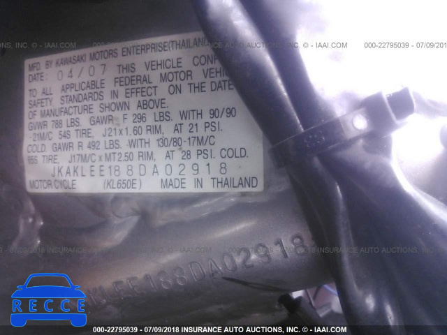 2008 KAWASAKI KL650 E JKAKLEE188DA02918 зображення 9