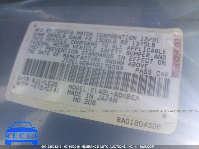 1992 TOYOTA TERCEL STD JT2EL46B4N0178099 image 8