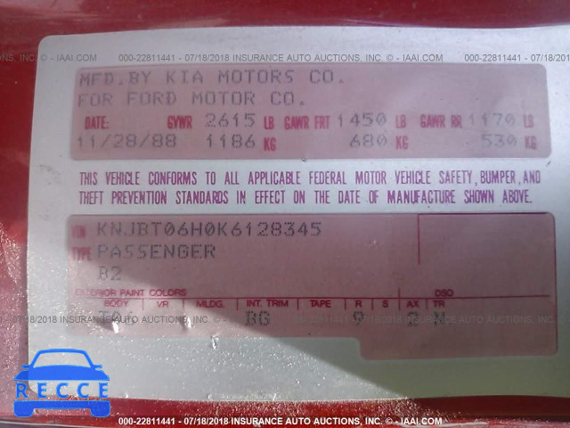 1989 FORD FESTIVA L KNJBT06H0K6128345 image 8