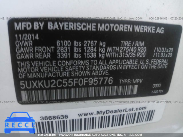 2015 BMW X6 XDRIVE35I 5UXKU2C55F0F95776 зображення 8