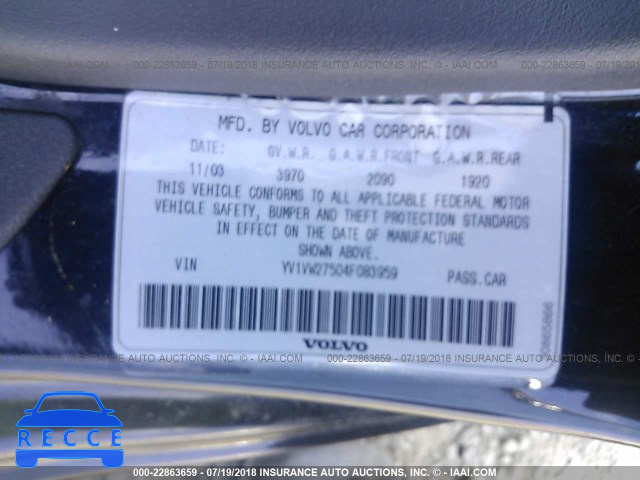 2004 VOLVO V40 1.9T YV1VW27504F083959 зображення 8
