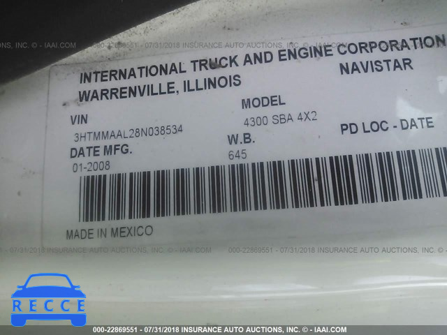 2008 INTERNATIONAL 4300 4300 3HTMMAAL28N038534 зображення 9