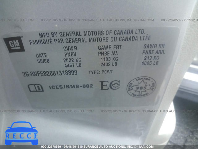 2008 BUICK ALLURE CX 2G4WF582081318899 зображення 8