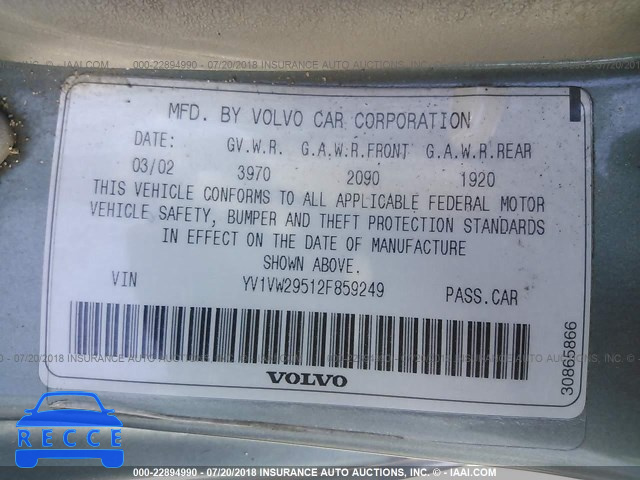 2002 VOLVO V40 1.9T YV1VW29512F859249 зображення 8