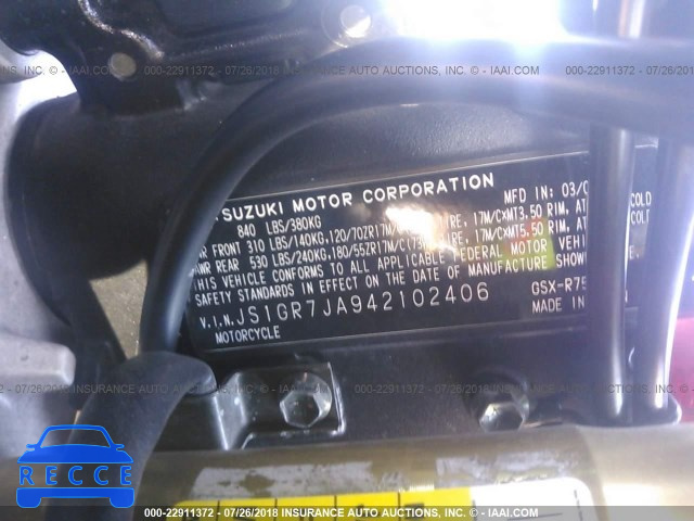 2004 SUZUKI GSX-R750 K JS1GR7JA942102406 image 9