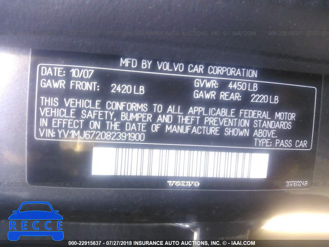 2008 VOLVO V50 T5 YV1MJ672082391900 image 8