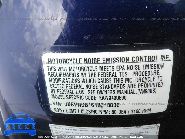 2001 KAWASAKI VN800 B JKBVNCB161B513036 зображення 9