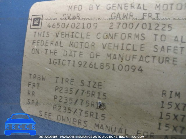 1990 GMC S TRUCK S15 1GTCT19Z6L8510094 image 8