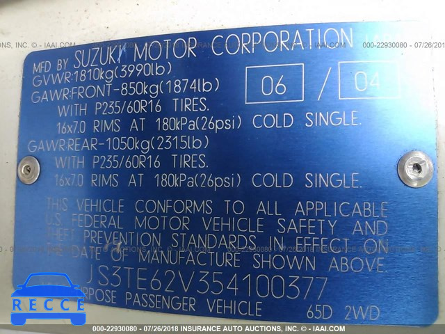 2005 SUZUKI GRAND VITARA LX/EX JS3TE62V354100377 image 8
