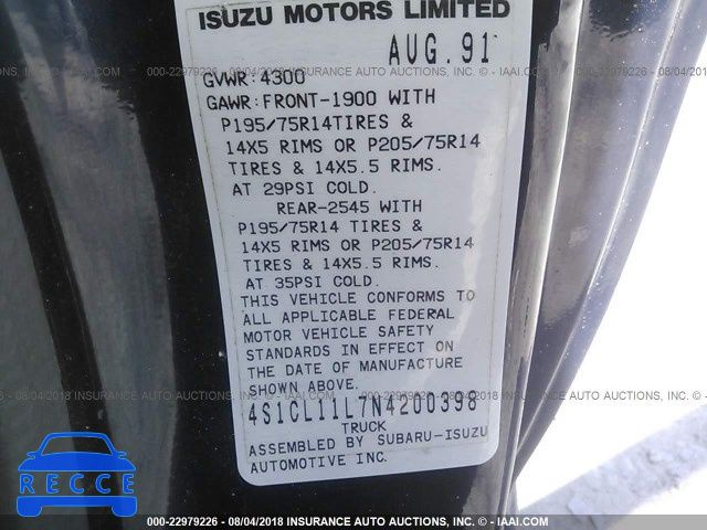 1992 ISUZU CONVENTIONAL SHORT WHEELBASE 4S1CL11L7N4200398 Bild 8