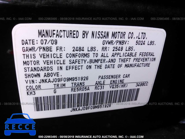2009 INFINITI EX35 JOURNEY JNKAJ09F09M951926 image 8