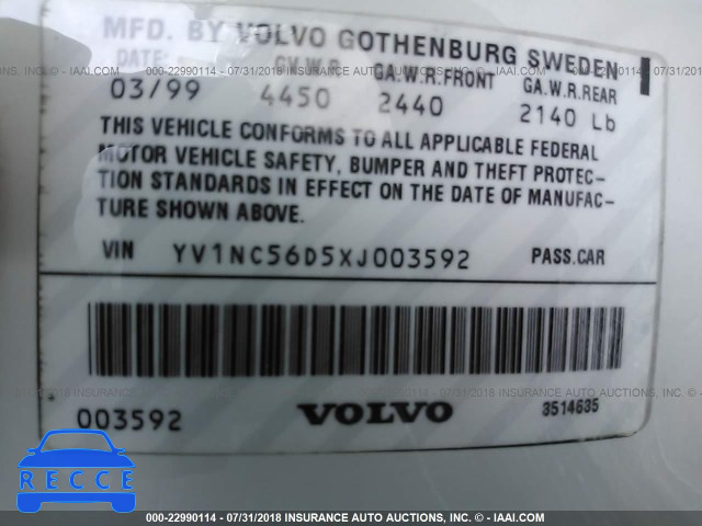 1999 VOLVO C70 TURBO YV1NC56D5XJ003592 image 8