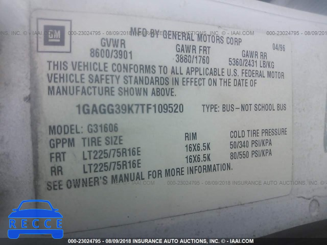 1996 CHEVROLET G30 1GAGG39K7TF109520 зображення 8