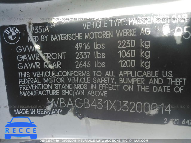 1988 BMW 735 I AUTOMATICATIC WBAGB431XJ3200014 image 8
