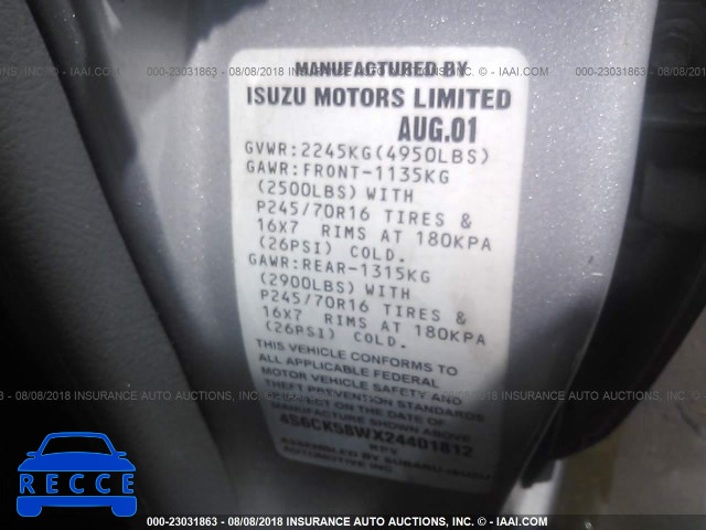 2002 HONDA PASSPORT EX/LX 4S6CK58WX24401812 Bild 8
