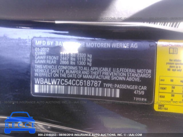 2012 BMW 640 I WBALW7C54CC618787 Bild 8