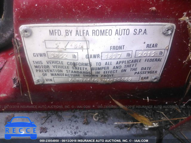 1987 ALFA ROMEO MILANO GOLD ZARDA1162H1050689 image 8